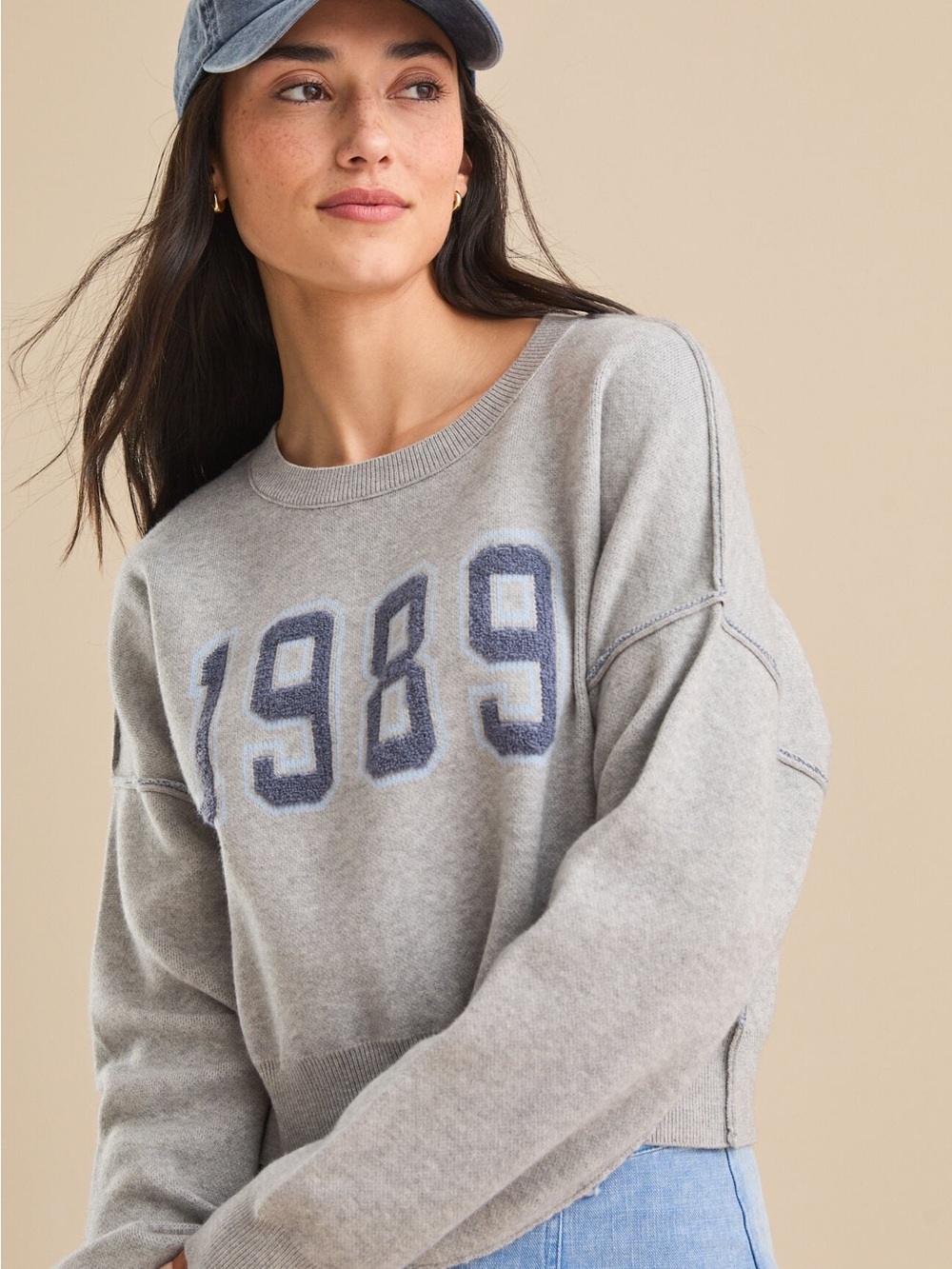 1989 Cropped Sweater Gray Varsity Pullover Small Soft Cozy Preppy College
